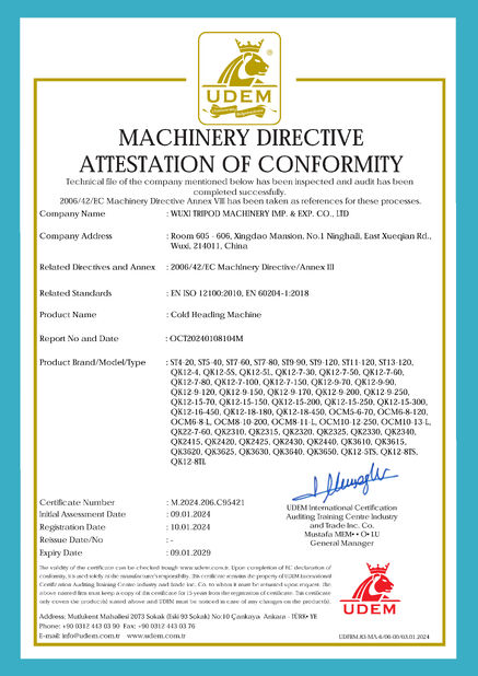 China Wuxi Tripod Machinery Imp. & Exp. Co., Ltd. Certificações