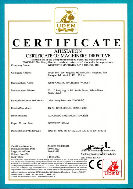 China Wuxi Tripod Machinery Imp. & Exp. Co., Ltd. Certificações