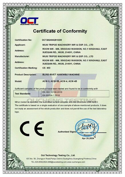 China Wuxi Tripod Machinery Imp. & Exp. Co., Ltd. Certificações