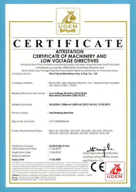 China Wuxi Tripod Machinery Imp. &amp; Exp. Co., Ltd. Certificações